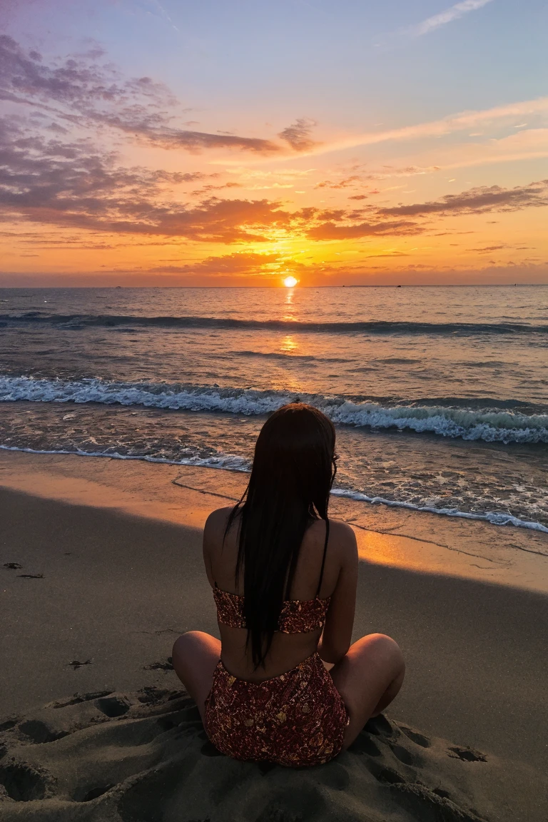 A hyper high quality photorealistic of a gorgeous, lovely, dreamful, beautiful fairy sitting in a palm tree at the beach in the sunset. 3D, 8D, hyper detailed of everything, plus face, body, emotions and gestures. high quality professional Cinematic 225K, hyper realism,reflections, reflected in the lake below