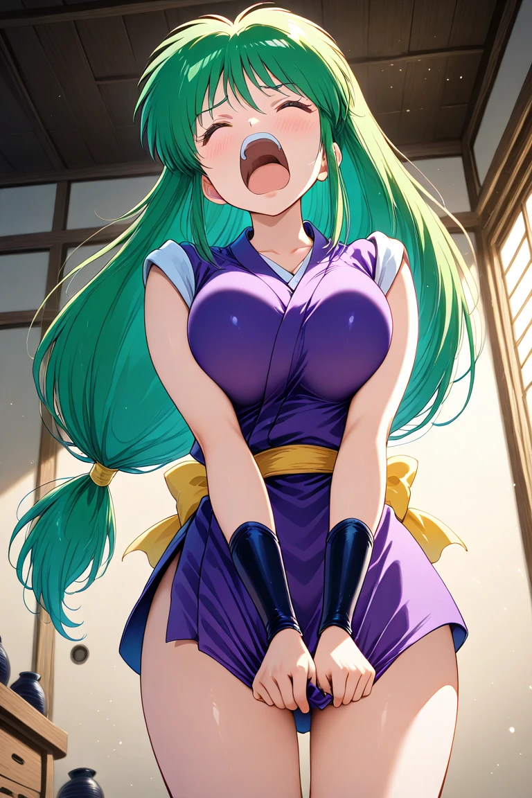 Taimanin Asagi、Asagi Igawa、Black Hair、Eyes are green、Long Hair、Huge breasts、Nipple piercing、Squirting、Breast milk squirting、Drooling,Urinating、Sweat、Sigh、Love juice、Pussy、clitoris、pubic hair、Squat、Condom skirt、Bondage、lotion、Used Condoms、、joy、blush、Soaking wet、Sukeska blouse