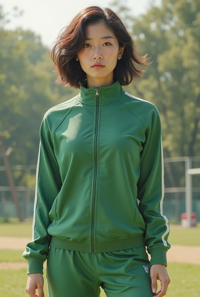 a green baseball jacket with white sleeves and details, hanging on a rack or shelf, (best quality,4k,8k,highres,masterpiece:1.2),ultra-detailed,(realistic,photorealistic,photo-realistic:1.37),detailed fine texture, dynamic lighting, studio lighting, clean and professional product photography, minimalist background, high contrast, vibrant colors, seamless fabric, crisp details