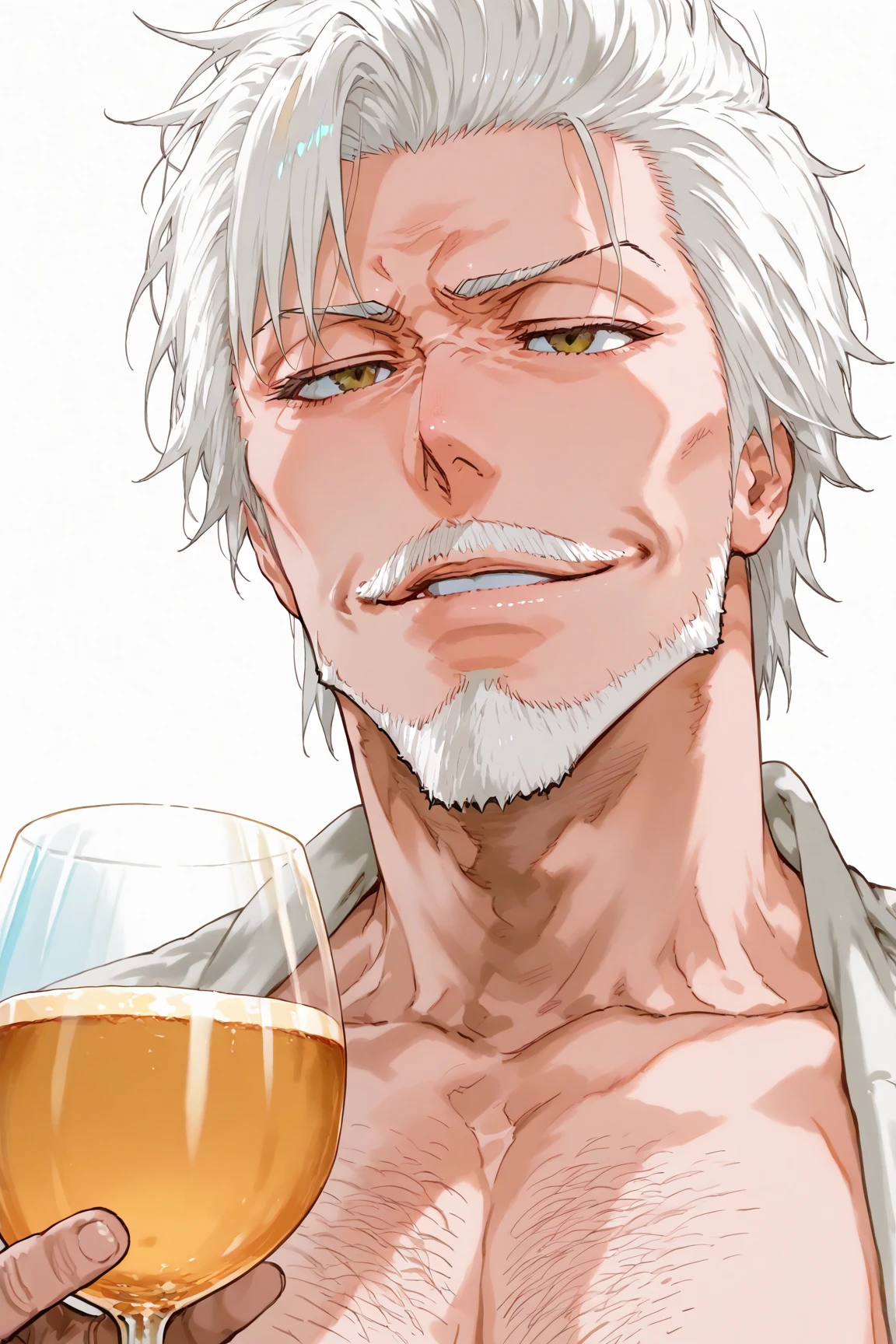 Gojo Satoru is a character from the anime Jujutsu Kaisen, he is drinking beer and looks drunk, cosplay 