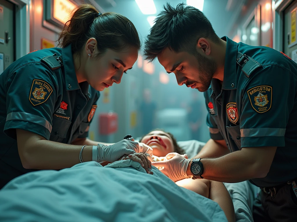 From the paramedics (a female paramedic and a male paramedic) in a car accident helping people 