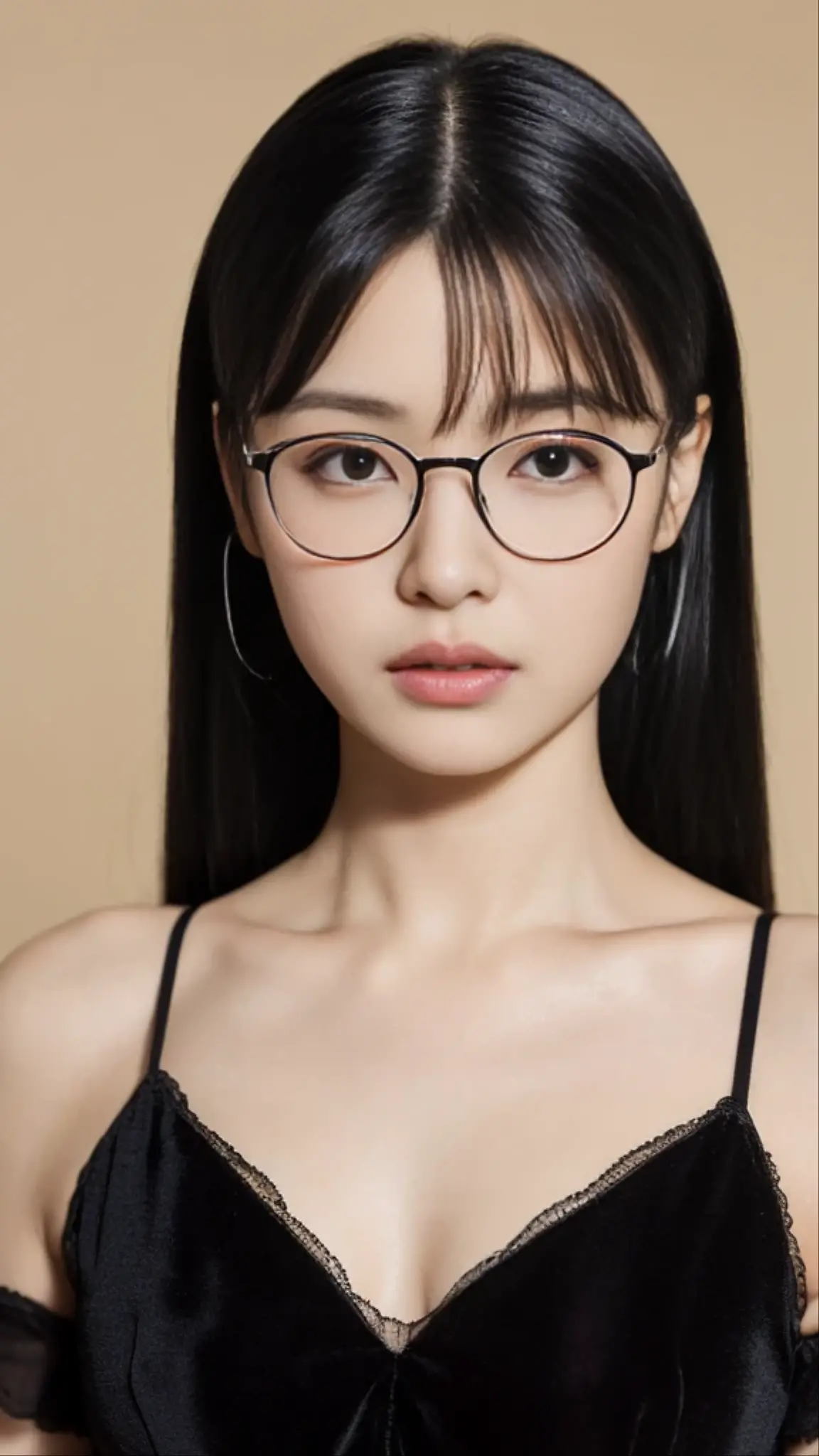 Film portrait photography, 1 girl, bare shoulders,lipstick,(flat chest:1.4), Shoulder length wavy hair, Wear high-end glasses,White short sleeves,serene, calm, (Realistic and detailed eyes, natural skin texture, Realistic facial details), Soft dramatic lighting, depth of field, Bokeh, Vibrant details, detailed meticulous, hyper-realistic, 35mm film, hazy, ,