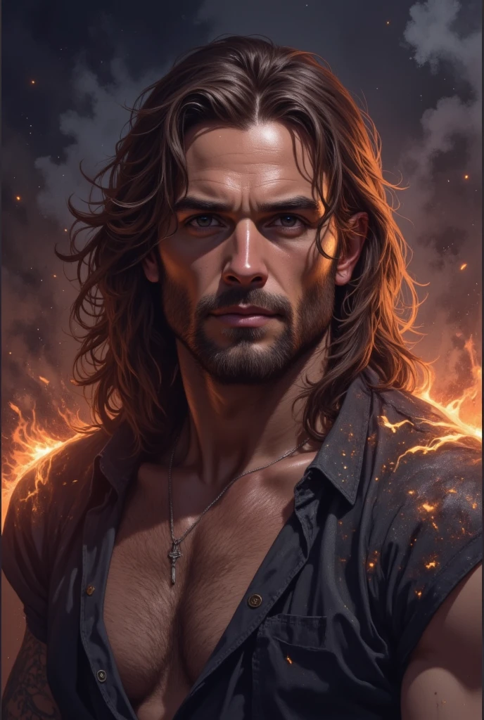 water man, with water hair and eyes, a portrait of a fire sorcerer, realistic portrait, fantasy male portrait, ultra-realistic, ultra-detailed