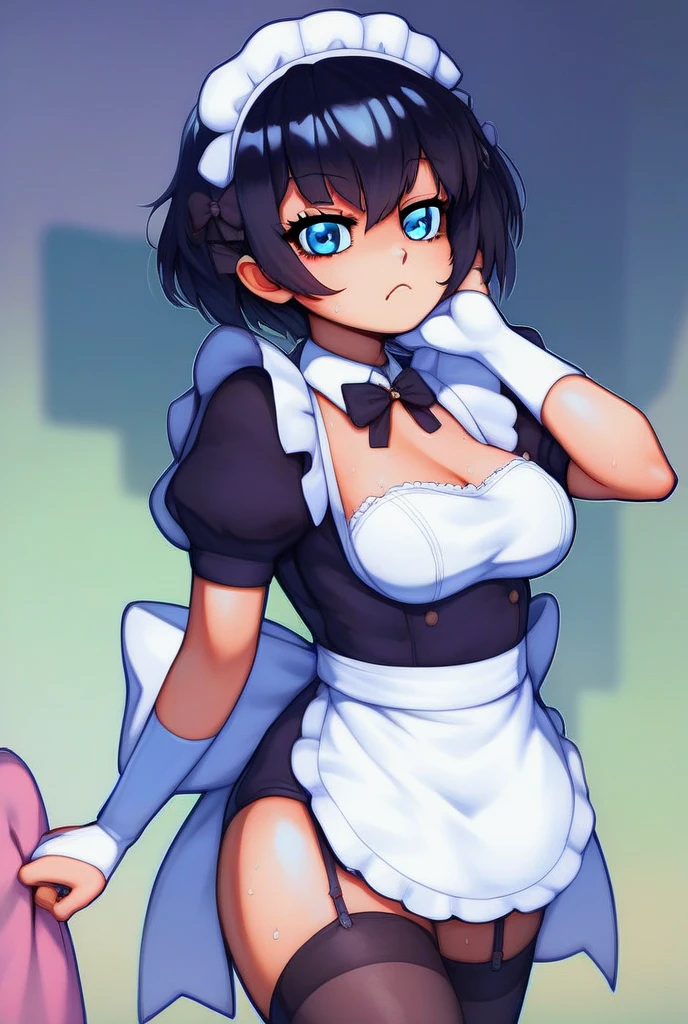 1 boy, crowd, outdoors, outside, maid outfit, strip tease, bottomless, wink, ????, ????, anatomically correct, male anatomy, bluslh, lewd, NSFW