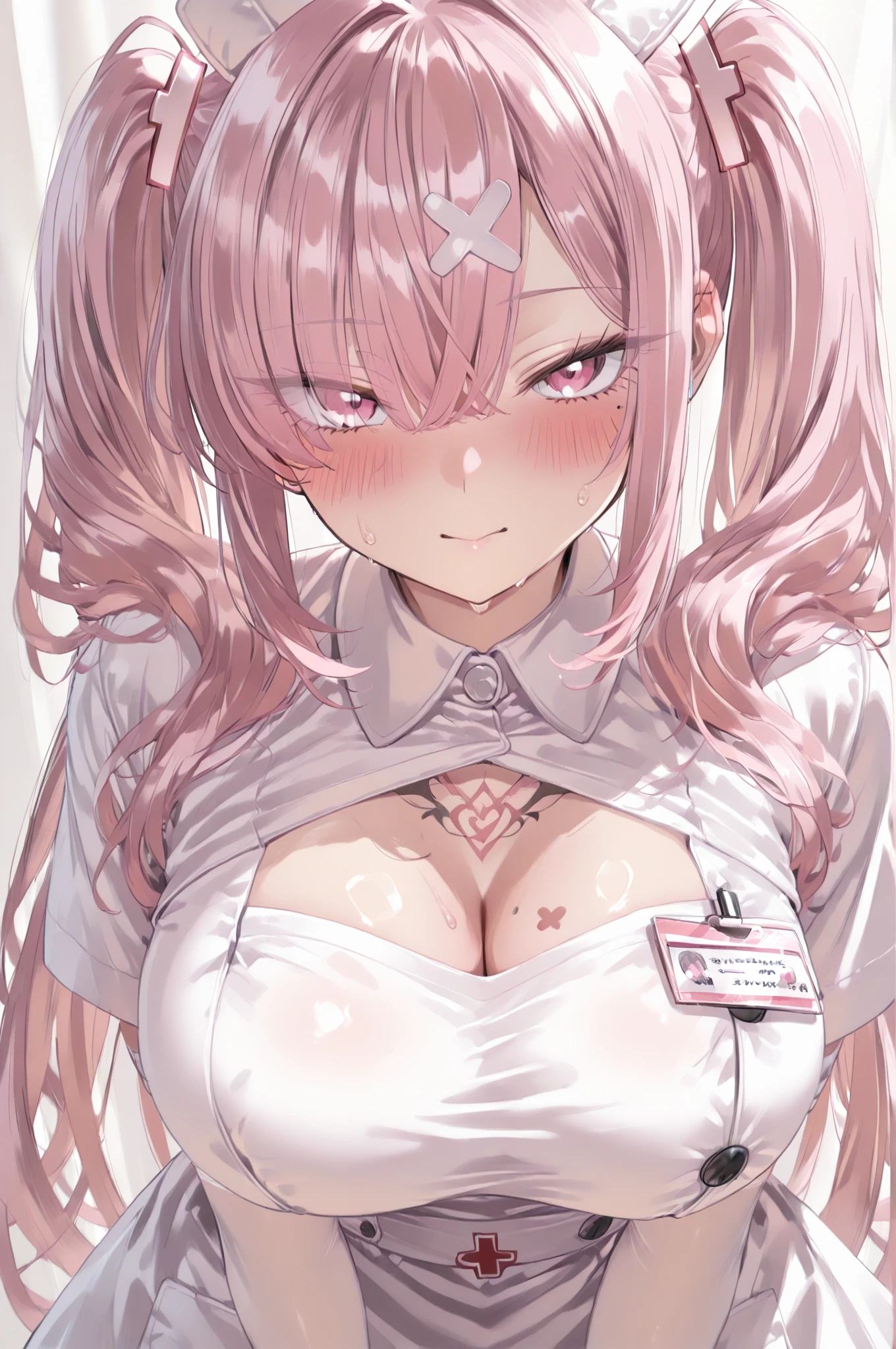 (masterpiece、Highest quality、Super detailed)、((One girl))、((Pink Hair))、((Twin tails))、((Light blue eyes))、expression、((lots of piercings))、((Very large breasts))、White shirt、((open clothes:1.3))、Open shirt、((pink and black bra))、((pantyhose))、Cowboy Shot、Bedroom Background