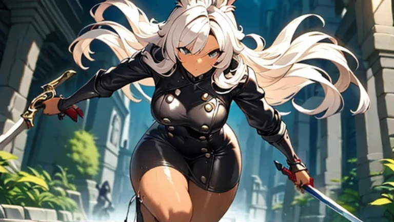 ((masutepiece)), Very detailed, Muscular girl with clearly visible abs and muscles, Fighting Pose, Realistic painting, by Michael S. Will Smith, (Body_builder: 1), (Dark green_Huge: 0.5), (1 girl: 1), (tearing breasts_Body: 1.5), (tearing breasts_tits out: 1.5), (muscular _Body: 0.9), Long hair, chain, ((The upper part of the body_Body) ))Real, ((Extremely detailed:1.3)),thunder, ((Chained, Chains Everywhere)), (((Chain Chain))), ((silver-haired mature woman)) Square cut bangs, ((Big breasts that are about to burst)), sexyposture, cleanshaven, Abs, Brown furry vest, Muscular thighs, Plump face, Perfect eyes, Perfect hands, Glare Display, Angry scream, raging expression, post-apocalyptic swamp ruins setting, Dynamic Pose, Dynamic Angle