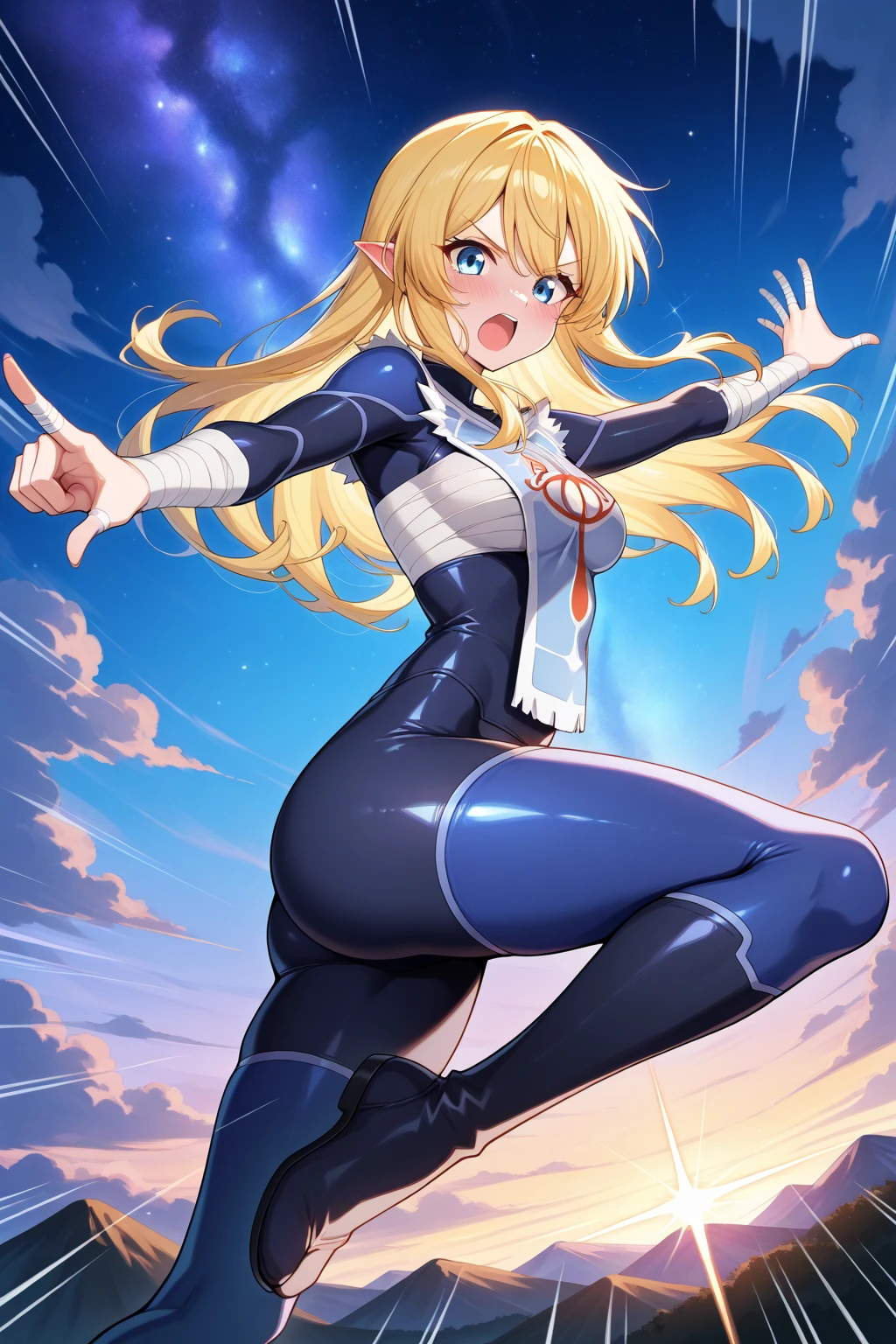 NSFW, 1Woman, ((best quality)), ((masterpiece)), (detailed), beautiful face, (((angry expression))), (defiance512:1.2), (((boob-length hairstyle))), (((blue dress outfit))), (((plain sky background))), big green eyes, ((blush cheeks)), evil grin dominant expression, (((standing dominant pose))), (((blonde hair colour))), (((bright glowing hypnotic brown eyes))), (((skinny figure))), intense seductive gaze, contrasting soft skin, (lighting:1.2), 4:3 aspect ratio, full body, medium-size concealed