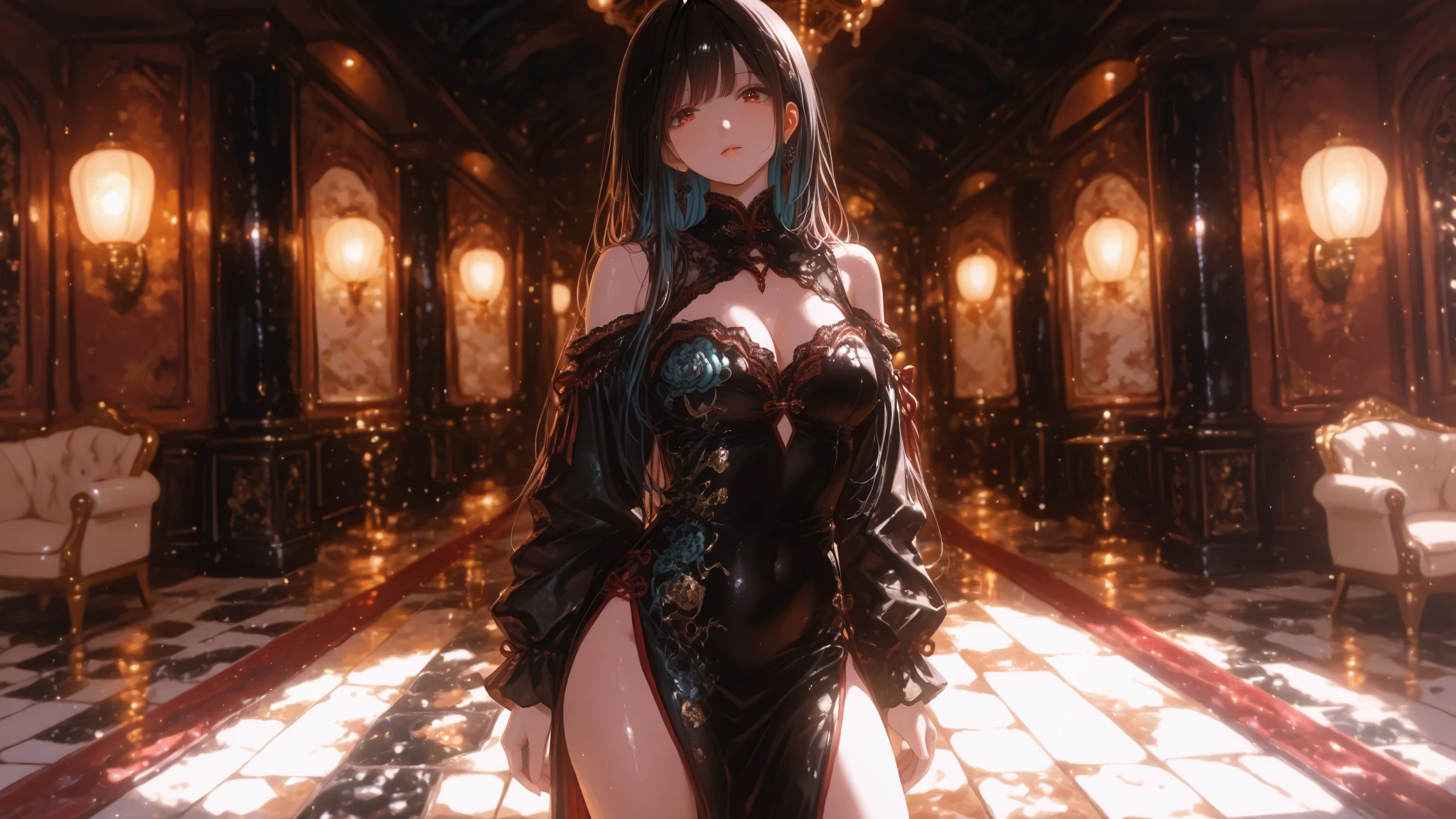8K, Ultra High Definition, Super detailed, Shiny detailed hair, detailed face, fantasy landscape, solo, looking at viewer, {{best quality}}, {{masterpiece}}, {{ultra-detailed}}, {detailed light}, ultra high quality eyes, detailed eyes, perfect eyes, large eyes, detailed purple eyes, purple hair, long hair, adorned hair, beautiful, skinny body, white skin, slutty, erotic, sitting with legs open, open legs, lingerie, in lingerie, blushing, open mouth, ahegao, ((nsfw))