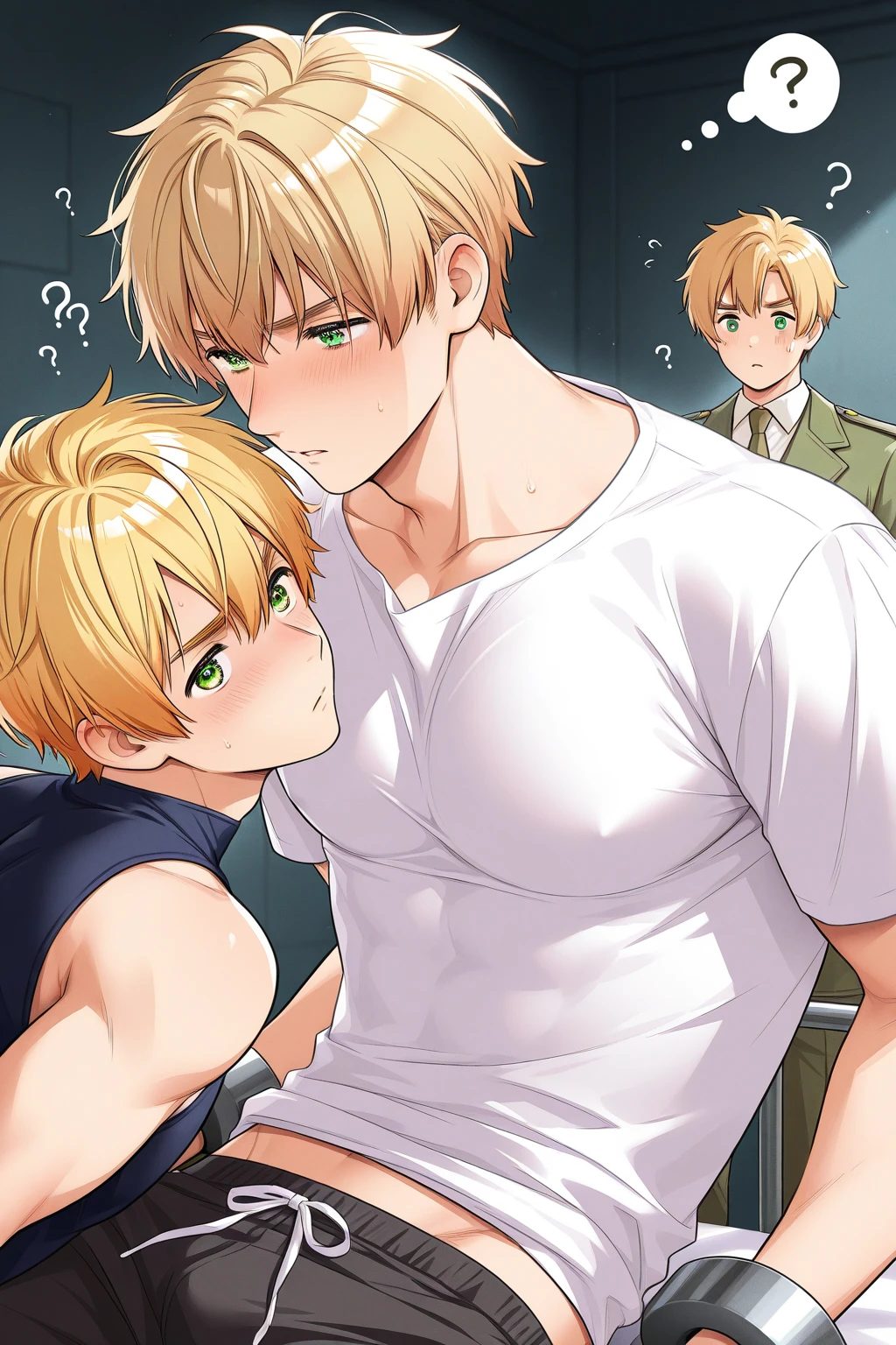 score_9, score_8_up, score_7_up, score_6_up, source_anime, BREAK by ikuchan kaoru, iku, clean color, flat color, 2boys, 1girl, cooperative fellatio, hellsing seras, ben Tennyson, ben Tennyson and hellsing seras, gay, gigantic penis, enormous penis, outdoors, in Forest
