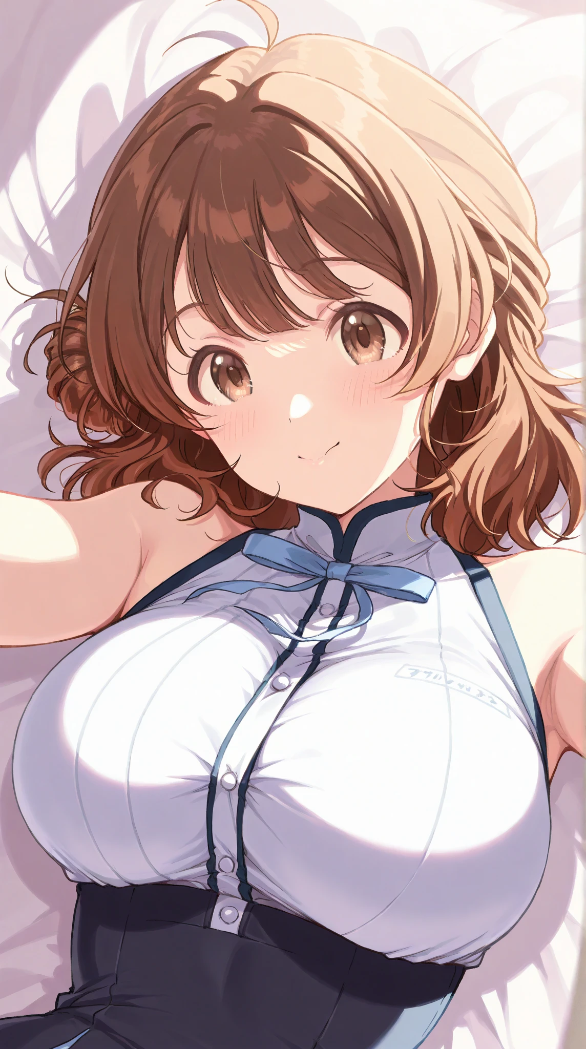 Super beautiful woman、(((A beautiful woman seduces you with her breasts exposed、Beautiful girl rubbing her own breasts、)))Kneading her nipples、Sexy expression、cute、Sakuramori Kaori from Idolmaster