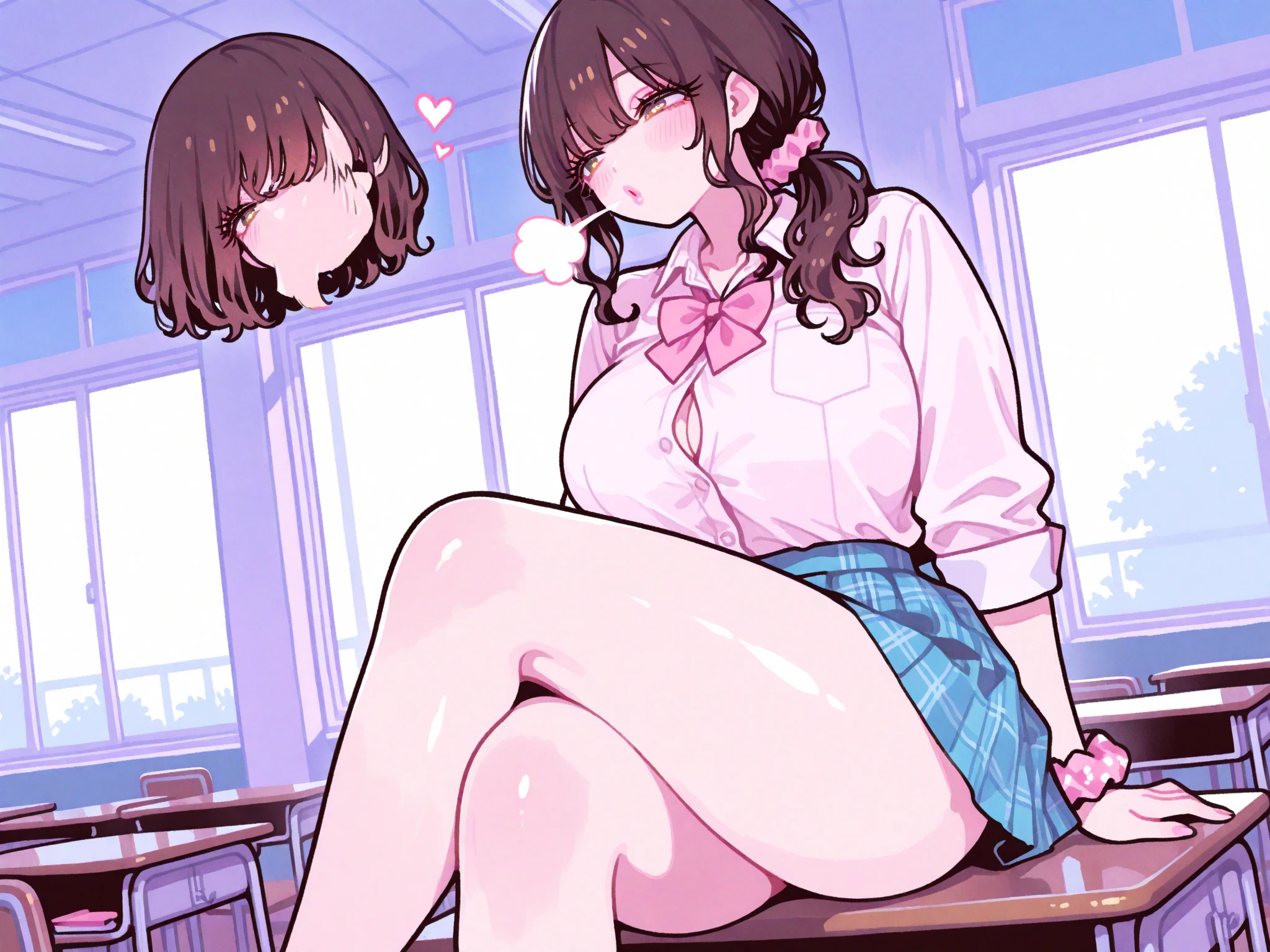 masterpiece, Highest quality, so beautiful, Absurd,
One girl, alone, Black Hair, Bobcut,
Thermont 16A, Glasses, 
Collared shirt, Happy, smile, Sticking out tongue、whole body、View your viewers, White Background, Simple Background,被写体のwhole bodyが映る、(From below:1.3)、Sitting in a chair、NSFW
 