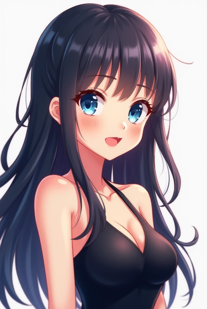(masutepiece, Best Quality, High resolution:1.5, anime colours, megami magazine:1.2, anime poster style, anime keyvisual, sharp, 8k, photorealistic), (beautiful detailed eyes:1.5, beautiful detailed face:1.2), madoka ayukawa, 1girl, blush, (black hair, Long Hair), (sagging large breasts, underboob), (white bikini), (denim short), upper body, (Perfect detailed Anatomy, beautiful detailed hair, beautiful detailed body:1.2, shiny skin), (thick outline, Beautiful outlines, black outlines), simple background