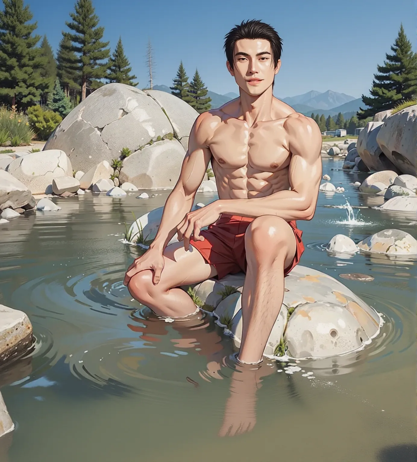 The boy goes to the bath after exercise