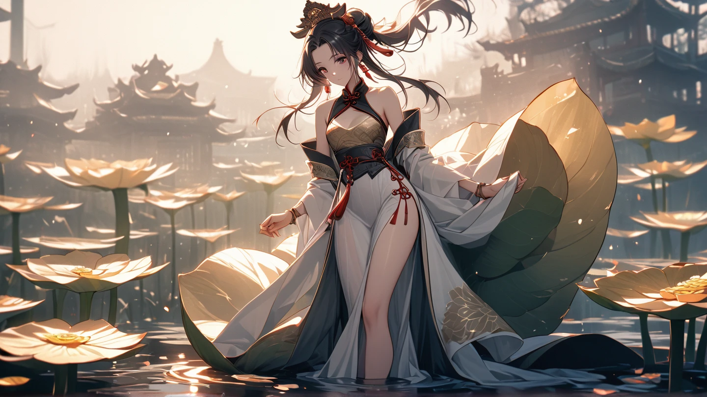 (Cinematic Light, Top Quality, 8K, Masterpiece: 1.3), (World Wonderful, Goddess of the Japan, Japan Beautiful Girl, Korean Goddess), (Full Body), One Girl, (Necklace, Bracelet, Anklet, Leg Ring), (Huge Breasts, Cleavage, Exposed Breasts, Sexy Cleavage, Highly Detailed Breasts), (Colossal), À la Fed Woman in Kimono, Kimono, Classic Kimono, Kimono, Japan kimono, long beautiful flowing kimono, intricate geisha kimono, red or purple kimono with floral pattern, Japanese style, wearing kimono, legs open, crotch open, inspired by Kano Hōgai,