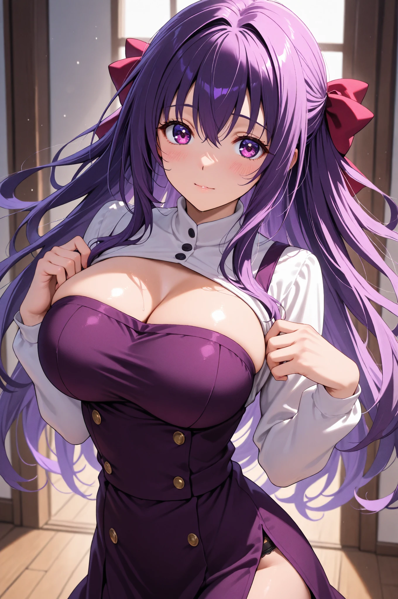 transparent shirt purple hair heart eyes big boobs aréolas eretas constrangimento