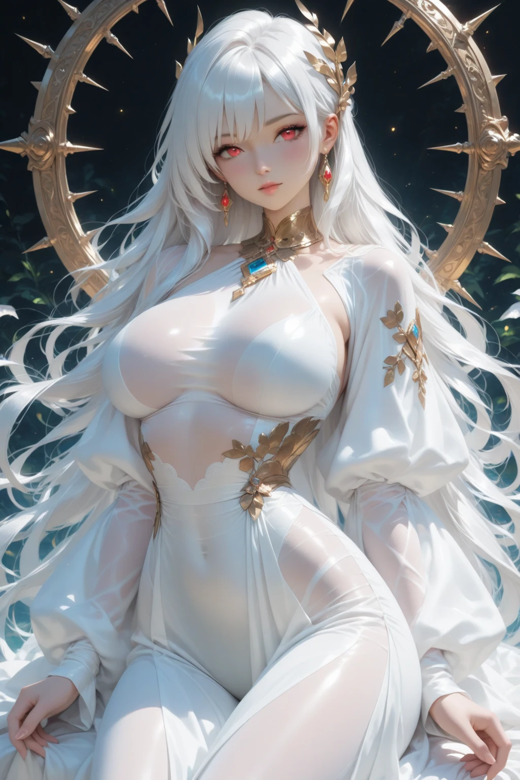 Close-up of a woman with white hair and white mask, beautiful figure painting, Guvitz, Guwiz style artwork, white-haired god, Yang J, epic fine character art, stunning character art, Fan Qi, Wu Jun Shifan, Guwiz in Pixiv Art Station, (NSFW: 1.0), big eyes, cameltoe, 