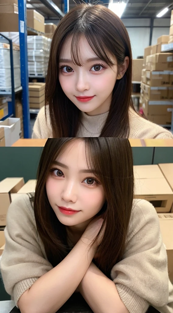 finely, High resolution, high quality、perfect dynamic composition, 15 year old girl、young face、neat and cute girl、detailed and beautiful eyes, double eyelid、light brown layered cut、straight hair、bangs、All on a white fluffy bed、lie down、Self snap、selfie、looked back、long legs、despise、natural color lip, 1 person、neat and cute girl、清楚でyoung face、transparent skin、white skin、Bedroom、in the room、Stylish clothes、room wear、beautiful feet、thin legs、cleavage、shake your head、Hey hey smile、slight smile、despise、Condescending、Laughed、スマートフォンでSelf snap、selfie、selfie、Neat and tidy 、baby face、