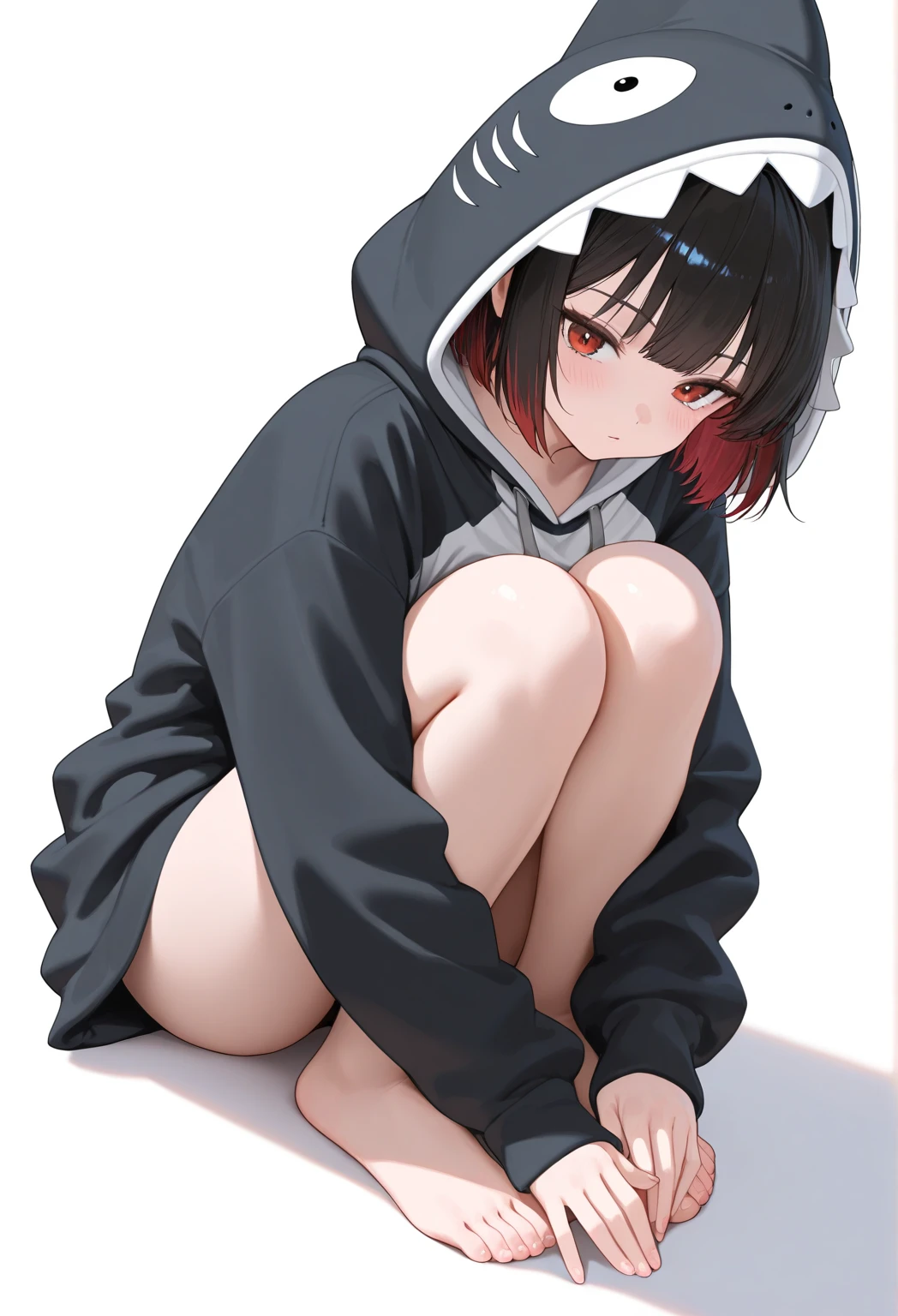 1girl, (masterpiece), best quality, expressive eyes, perfect face, cat girl,hoodie, hood, cat ears, ((nsfw)), cute, perfect face, no_pants, pussy, vulva, emarassed, pouting, blushing,cozy, red eyes, morning, expressive eyes, emotions,sensual, lewd,furr,
