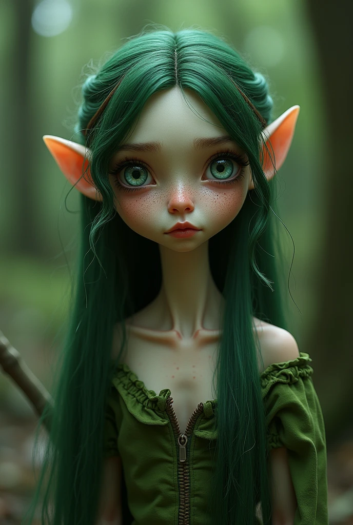 female cute elf with anatomical hands, in a jungle, two braid hair, wearing elf dress, cute face , big beautiful green eyes, full body, (hyper detailed eyes, hyper detailed face), 16k, 8k, RAW photo, best quality, masterpiece, high detail RAW color photo, dramatic lighting, cinematic lighting, back light, professional lighting