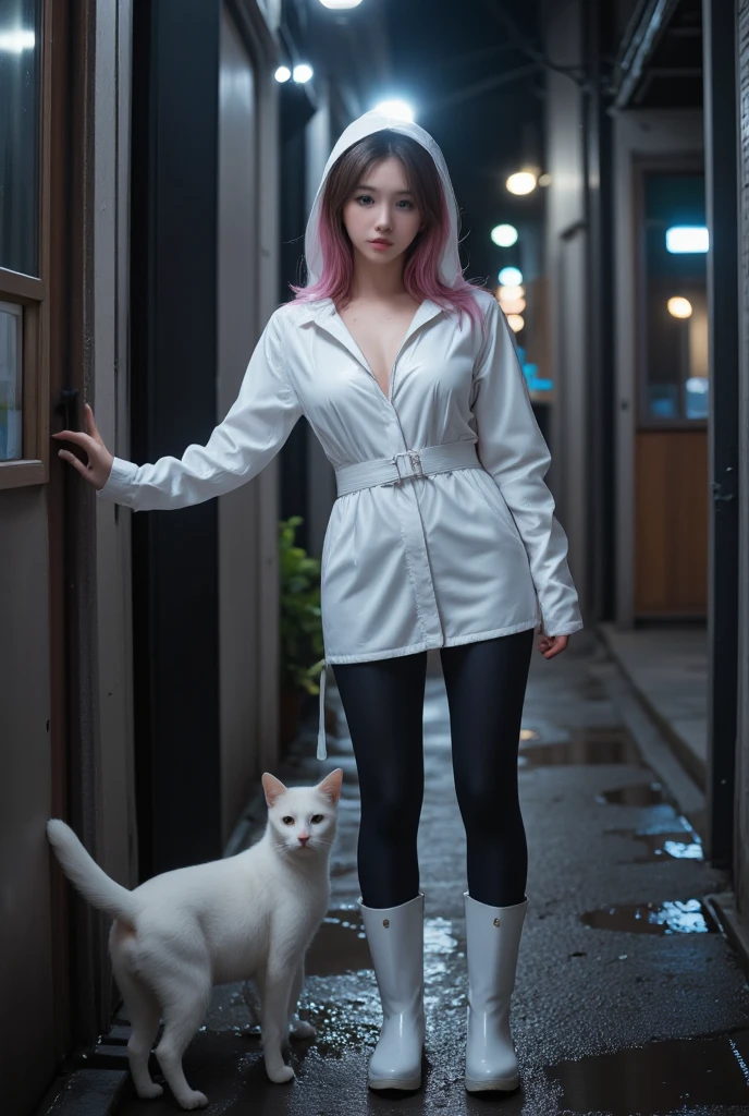 1 girl, One, White hair, double tail, cat's ears, blush, open mouth, navel, nipple, Sarashi, (on the knees: 1.3), bond, (shibari), border, (back of the hand: 1.4), rope, binding weapon,masterpiece
