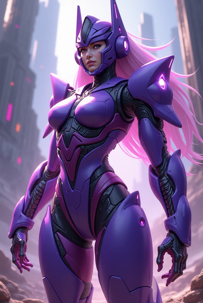 ((((Massive, beautiful, buff, light brown skinned muscular woman with shocking pink hair, black lipstick, ginormous bulky muscles wearing a pink, black mechanized Batwoman suit with a cape and black tight pants)))), vascular body, massive muscle, massive biceps, hyper muscle triceps, (angled bob cut), red eyes, black gloves, spiked gauntlets, high heels boots, city, at night, closed smile, hyper muscles arms, hyper muscle legs, massively buff arms.