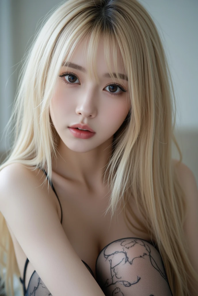 Realistic、Super Adoption、1 young idol girl、Gazing into the distance、date、Round and young々Shii々Shii々Shii々Shii々Shii々Shii々funny Face、Bangs between the eyes、Accessories Full、necklace、big, clear、Very big eyes、Long eyelashes、Big Breasts、Tight waist、light makeup、Beautiful Teeth、Embarrassed look。Shiny blonde hair、Super long, straight, silky platinum blonde hair、Beautiful girl with small face、Gloss Cheek Highlight、Browsing Caution,naked、(((naked, Perfect detail, Very detailed)))、Random Pause