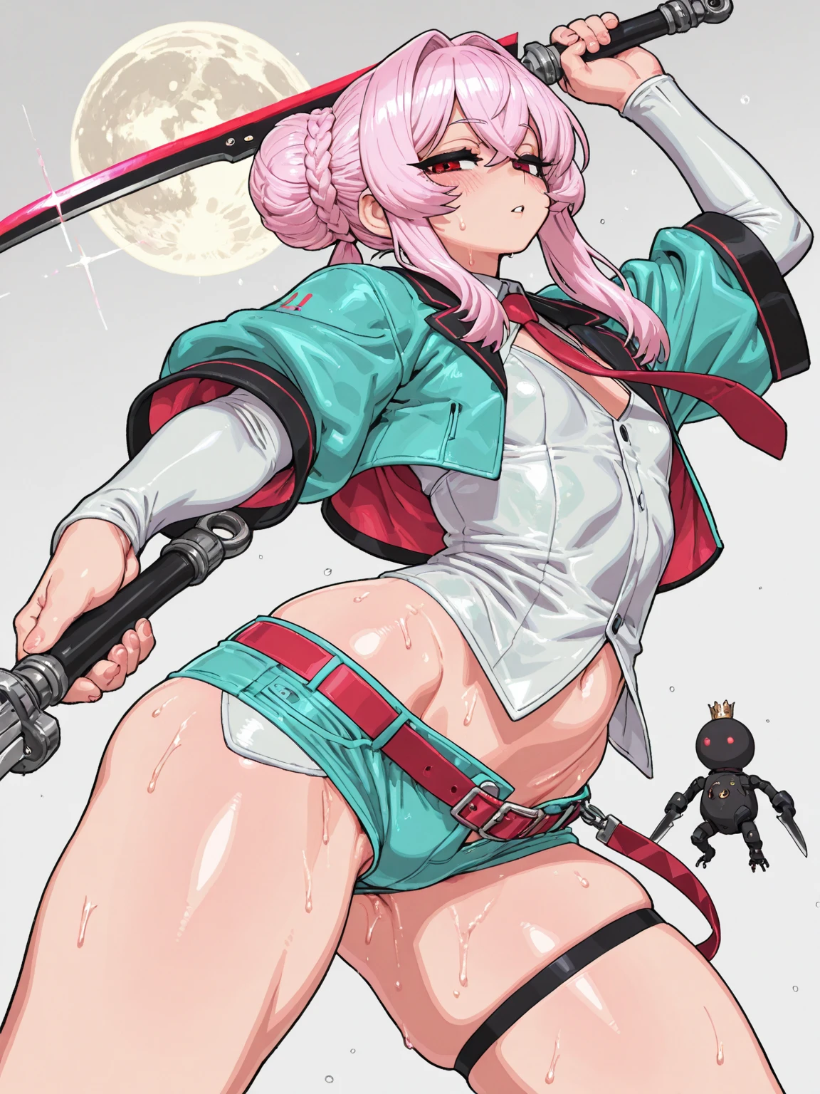 short white hair, highres, high resolution, masterpiece, wide dark pink eyes, realistic mixing dark lines and loose lines, bold lines, on paper, human man, full body, everything looks wise the same, different pose, changed pose