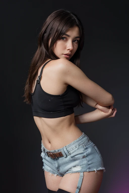 Beautiful Girl 20 years old , sexy, tight shorts and tank top , astrology background theme