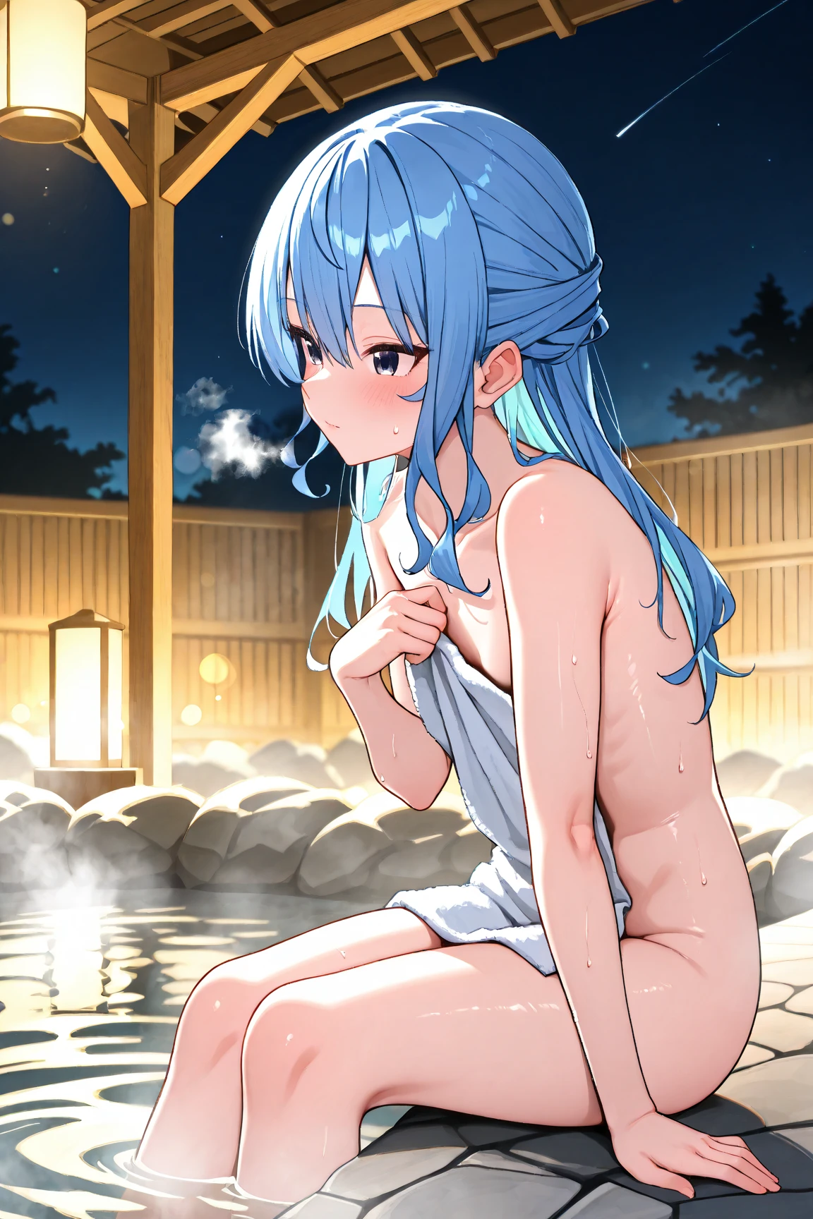 Naked anime girl with small boobs and butt cheek spread apart showing her and