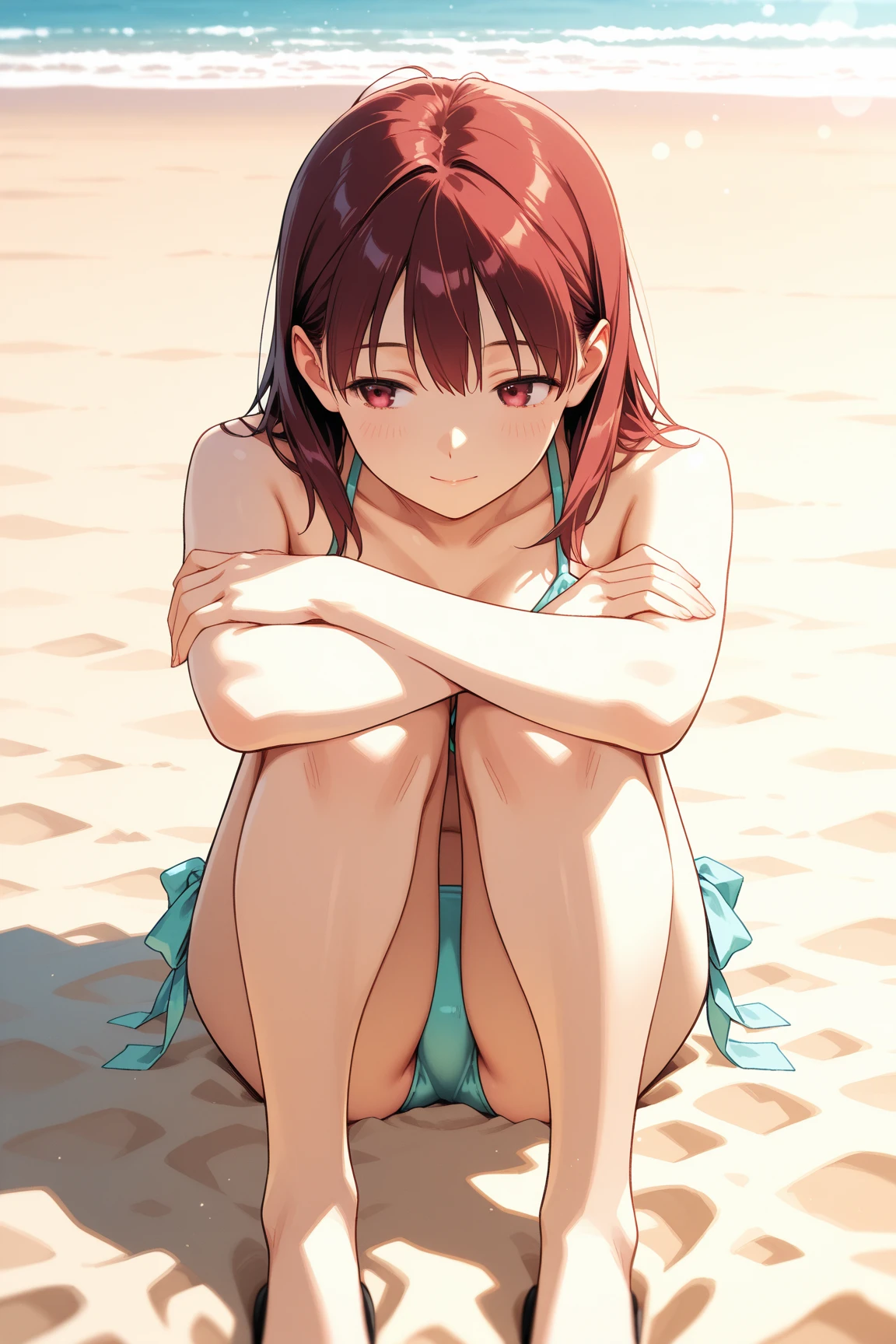 masterpiece, best quality, highres, 1girl, 20 y.o, loli, chibi, brown hair, ponytail, wear tanktop, shortpants, (nude), (((completely nude))), ((show breast)), ((show nipples)), (flat chest), (visible chest), ((bare chest)), (tanned), hot, sexy, lewd, standing, outdoor, day, sunlight, wearing randoseru backpack, (randoseru backpack:1.1), open_mouth,fellatio_gesture,FellatioGesture, hot, seductive