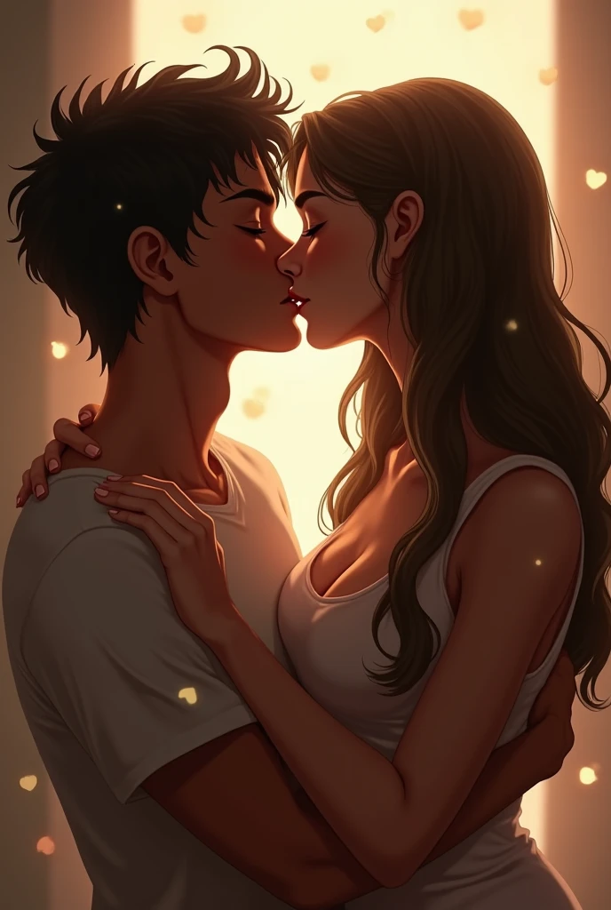A boy Kissing a girl chests