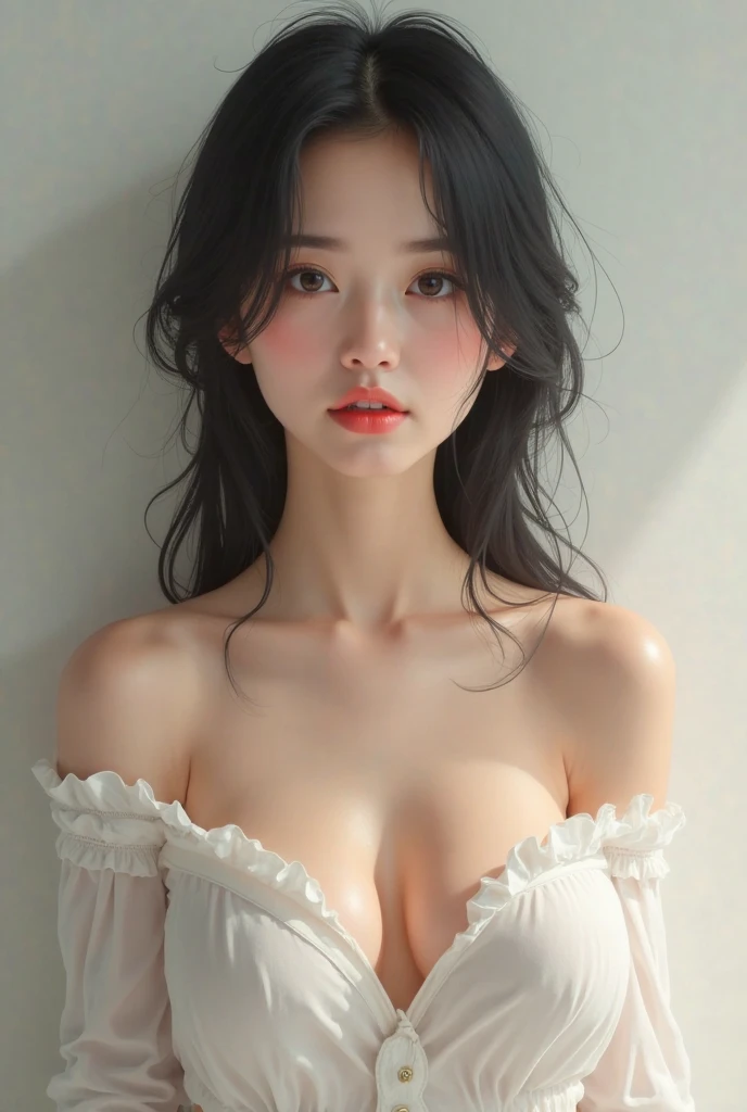 generates a realistic front image of a big-breasted Korean teenage girl