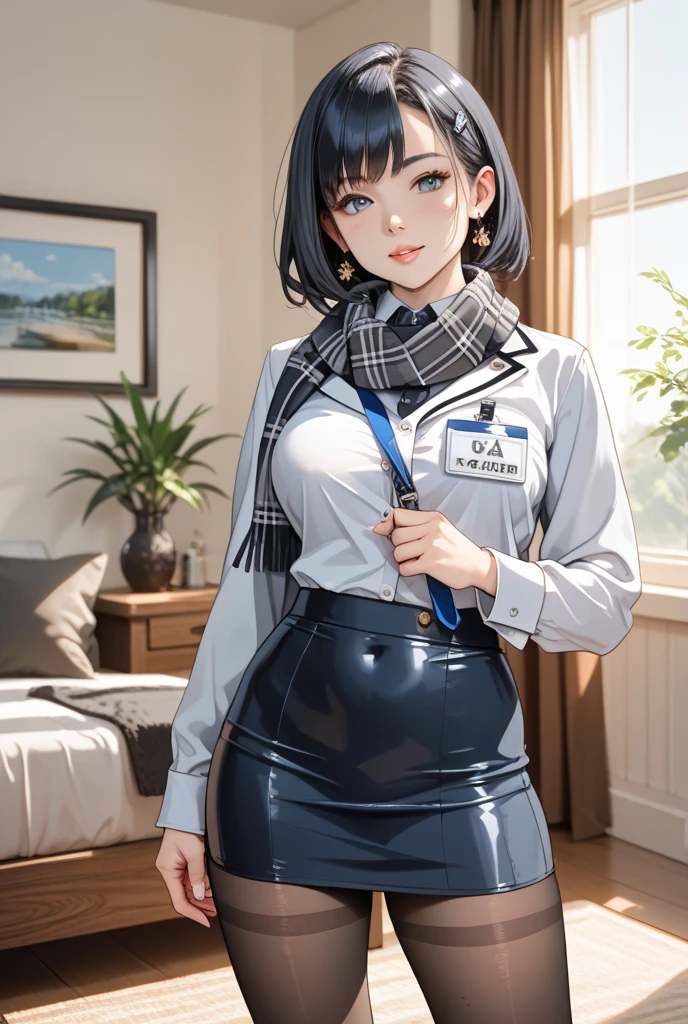 1girl, solo,black  nurse, black nurse cap, black wear, ((black legwear, zettai ryouiki)), black gloves, very short hair, orange hair, smile, open mouth, standing, ((hospital room)), sharp outline, short sleeves, tomboy, boyish, best quality, masterpiece,facial,Heart symbol、Uterus mouth、Fertilization, Glasses,Voice of the Heart,Breast milk,Ecstatic expression、Yandere、Menhera、Purple Eyes