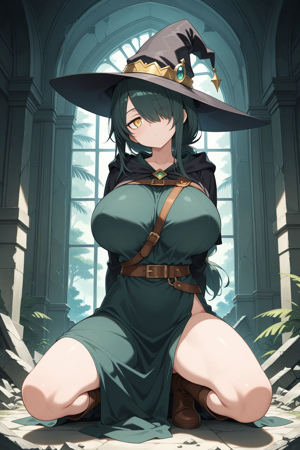 fantasy, 1forest_elemental_girl,(dark_skin:0.9), (using_leaves_clothes:1.1), green_leaves_covered_breasts, leaves_covered_pussy,covered_nipples,(gigantic_heavy_tits:1.1), walking, smile, sleepy, medium_hair, navel oil, (winding_vine_around_torso:1.1), forest_background, leaves_headgear, green_leaves_cape, spread_arms, large_staff, leaves_thighhighs, big_ass,solo,(pelvic_curtain:1.2), tabard,(plump:0.8),cowboyshot