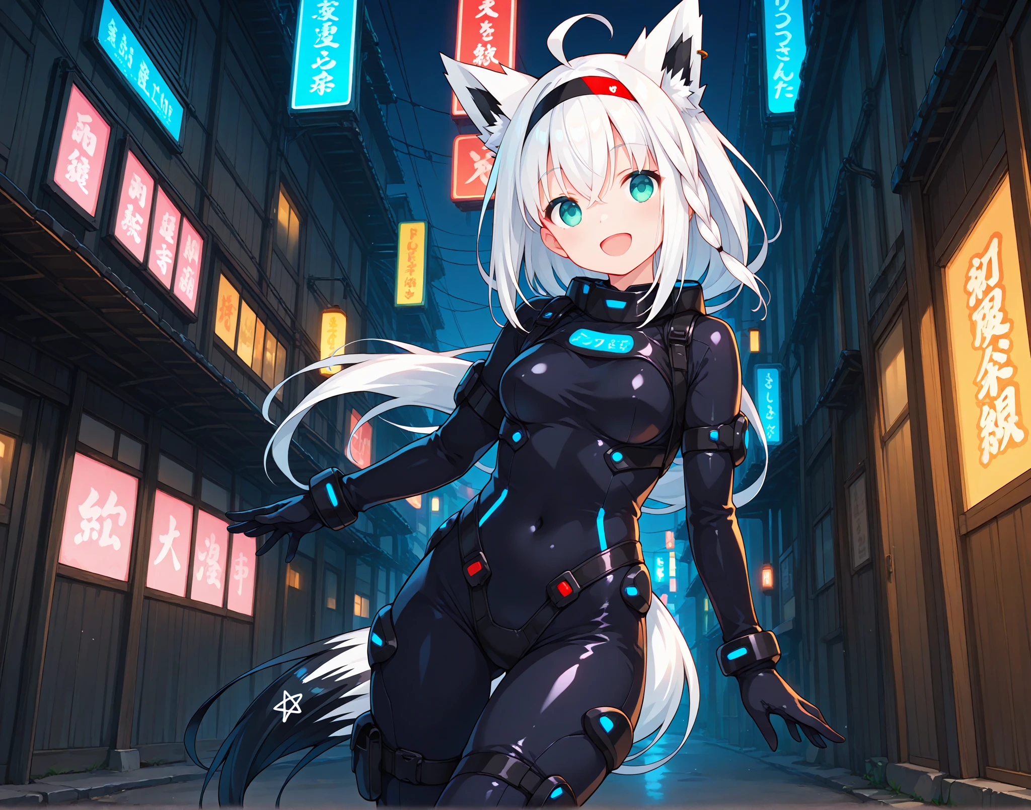 masterpiece, solo, 1girl, Furry, kemono, furry wolf, anthropomorphic, female, blue eyes, (silver fur, silver skin), sexy cyberpunk clothes, sci-fi city, uploaded on e621,