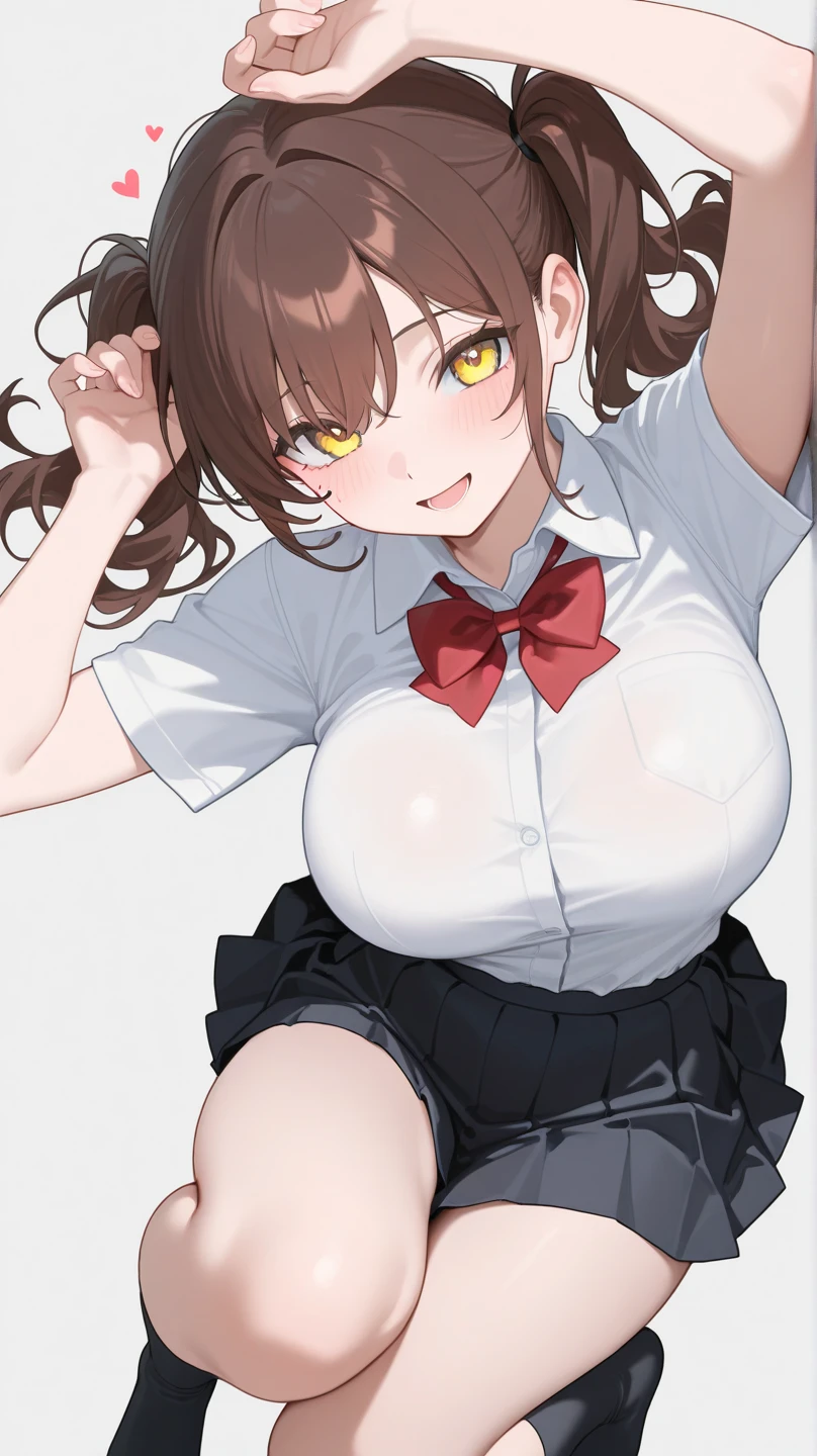 Anime illustration、highest quality、A short and voluptuous high school girl idol、Campaign Girl、Cow print tube top、Dog park、hot pants、Tie pants、Perfect proportions、overwhelmingly big breasts、Beautiful, shining eyes、Blushed、smile、Cowboy Shot、Dangerous Beast、Thick legs