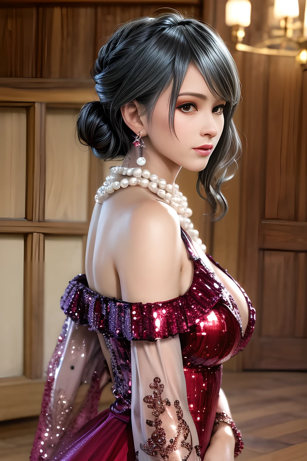 (masutepiece:1.3, Photorealsitic:1.4, 8K), top-quality, masterpiece, 超A high resolution, Perfect dynamic composition, Highly detailed skin and facial texture:1.3, A detailed eye, Detailed limbs, Underground Prison, 1girl in, Cute sexy 25 year old slim woman, Fair skin, tilt the neck, ((Naked:1.0)), ((Huge chest on the verge of bursting:1.0, Sharp Focus, gigantic cleavage:1.15)), ((The body is bound by chains:1.05)), (Pained look:0.9, Totally captivates you:0.9), (Bright Brown Leather Off-Shoulder:1.3), (Beautiful blue eyes, Eyes that feel beautiful eros:0.85), Sexy face:0.4, red blush:1.1, (A mouthfeel that feels beautiful eros:0.85), Professional camera work, Grow Light Effect, ((gros-plan)), ((Too erotic:0.9)), ((Endless chains invade a huge chest on the verge of bursting:1.5)), View from the knee up, naked