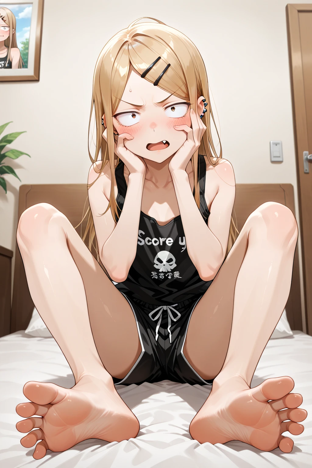1girl, fujimaru ritsuka \(female\) \(brilliant summer\), fate/grand order,hand behind back,bondage,rope,gag,ballgag,newest ,Lying on a bed, masterpiece