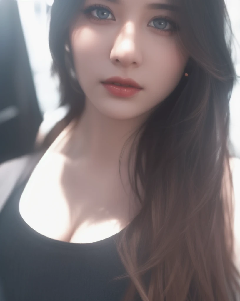 ((Best quality, 8k, Masterpiece :1.3)), A pretty woman with perfect figure :1.4, Slender abs :1.3, ((Dark brown hair, Big breasts :1.2)), Highly detailed face and skin texture, Detailed eyes, Double eyelid