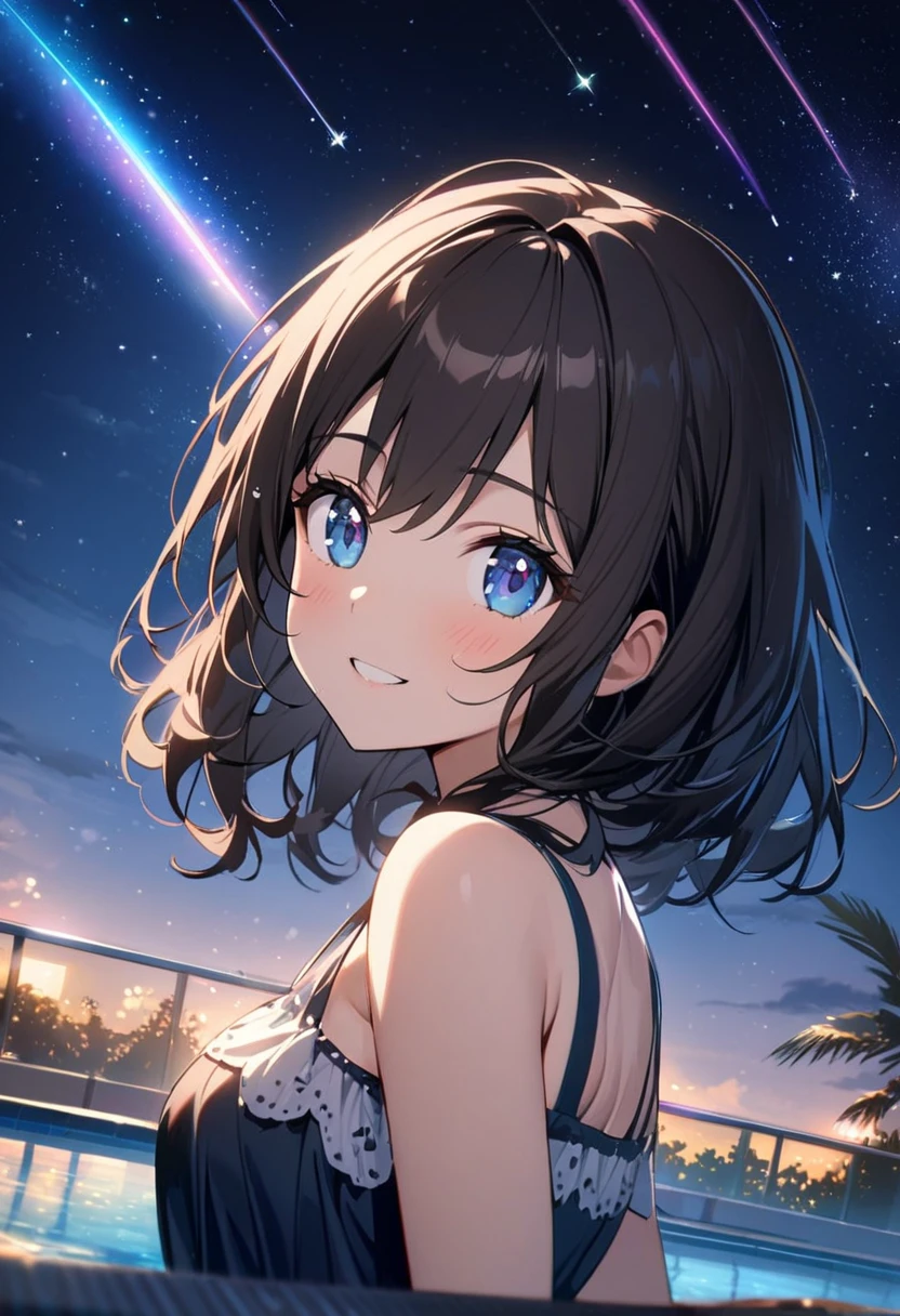 anegasaki nene、Shiny brown hair, short hair, (Beautiful brown eyes、Sparkling eyes, Fine grain)、smile、Ultra-detailed eyes、Highly detailed face, Highly detailed eyes,


masterpiece、High resolution、high quality、32K、(1 teenage female、Straight hair、Transparent Bikini、Beach at night、Water Drop、Fun at sea、Starry Sky)、great joy、((streaks))、((Focus on the upper body))、((Near me))