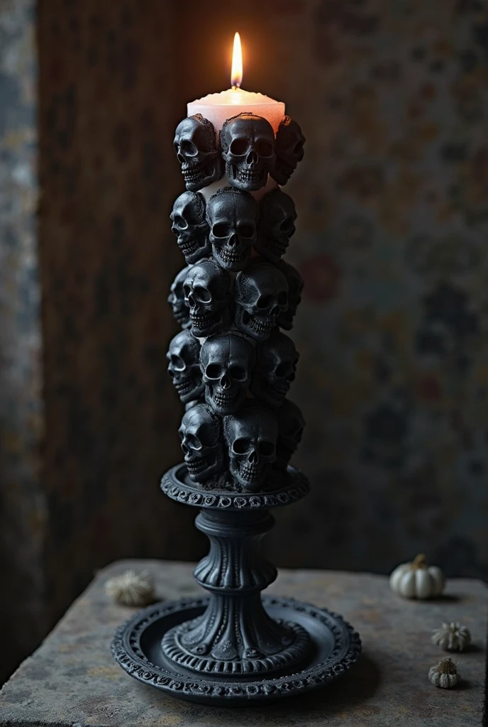 Large candle shape plus flame，Skull