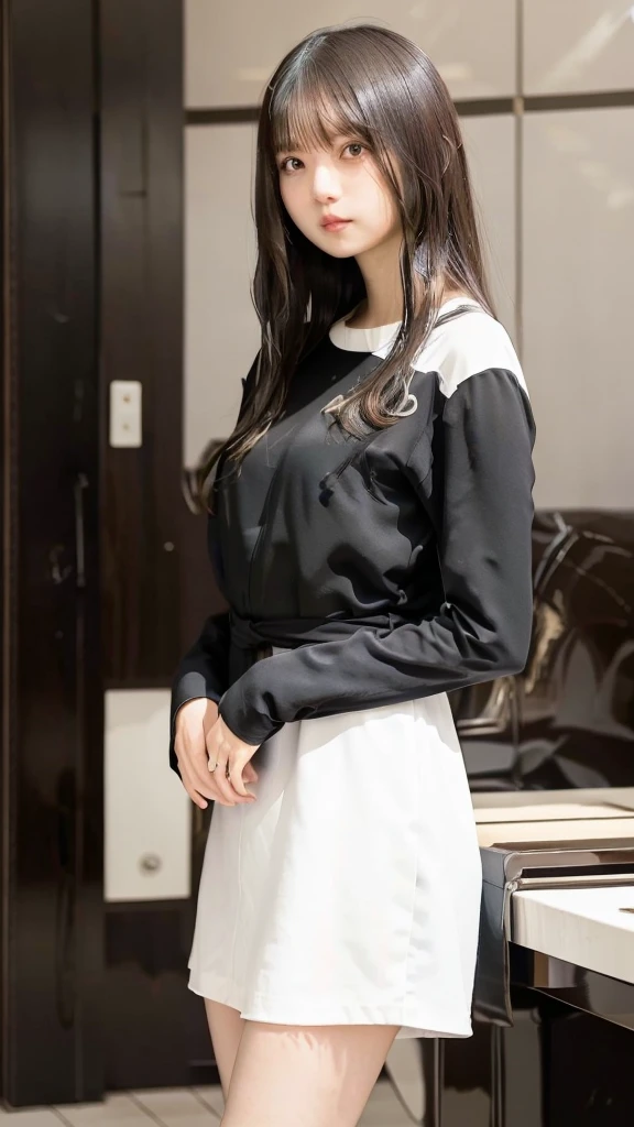  woman has her hands tied、shibari、Hands behind back、Hands crossed at the waist、Both wrists are tied with rope、Fingers five pieces、Has two arms、Beauty、20 years old、talent、Wearing a short-sleeved blouse、Wearing a skirt、Inside the hotel room、Standing in front of a wall、Uniform eyes、Well-proportioned、Medium build、Small Bust、, black hair, straight hair, earrings, sad, Surrealism, cinematic lighting, tachi-e, first-person view, from behind, f/1.2, Nikon, from behind, UHD, anatomically correct, best quality, highres、Fingers five pieces、Has two arms、