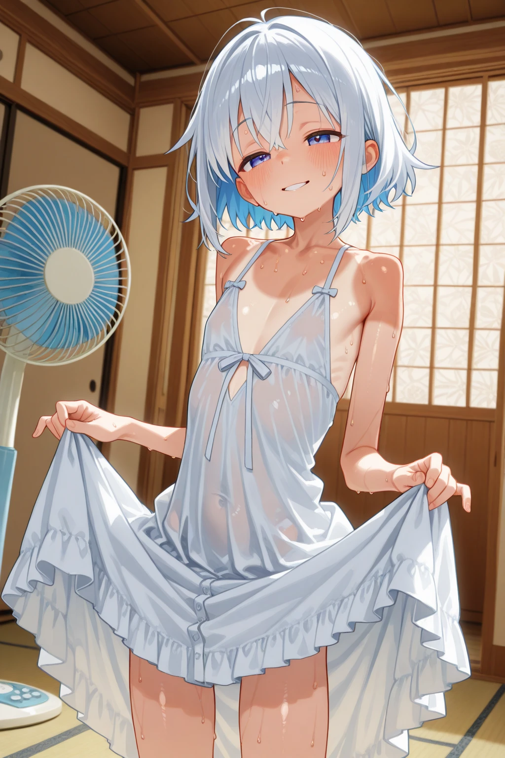 masterpiece, highest quality, fine eyes, one girl, embarrassing, blush, The mouth is small and open, indoor, bright eyes,exposed,thighs,delicate,small breasts,young、long bob、legs spread、Completely naked、night、lure、upward glance、saliva、embarrassed look、A face that looks like it's about to cry、No panties、obedience、vaginal 、lotion、Covered with cloudy liquid、fold your arms behind your head、Hotel、M-shaped spread legs