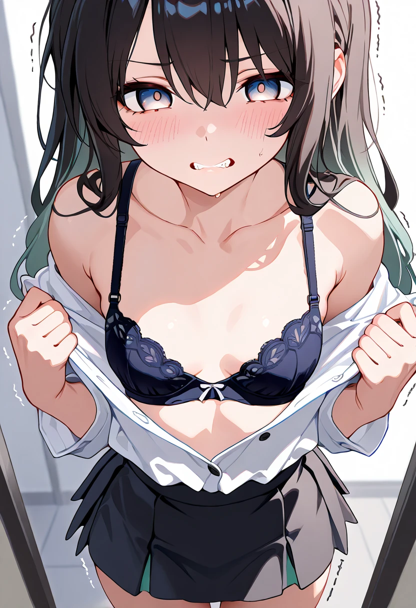 (small breasts:1.2), (perky chest:1.2), (pointed chest:1.2), (Pudding cake magazine cover:1.3),(from above:1.0),(shoot from the side:1.1),masterpiece, 1girl, Amazing Cleavage:1.1, thin waist, optimum,tmasterpiece,hight resolution,best qualtiy,hyper HD,super detailing,awardwinning,a 18yo cute girl,(The upper part of the body),anatomy correct,Beautiful Black miniskirt,garters,Gaze,Small face,bangss,holster,Beautuful Women,hands up,leg holster,Gaze,black boots,Cowboy Shot,cute face,a blond,Longhaire,Twin-tailed,Braids, Hairline,（scarlet eyes）,long eyelasher,Hanging eye corners,White skin of the, ((see through camisole:1.1)), ((Sheer nipples:1.0)),Rocket Tits,(Slim body),smile,seductive weak smiling,(with sparkling eyes and a contagious smile),little open mouth, Looking at Viewer, 