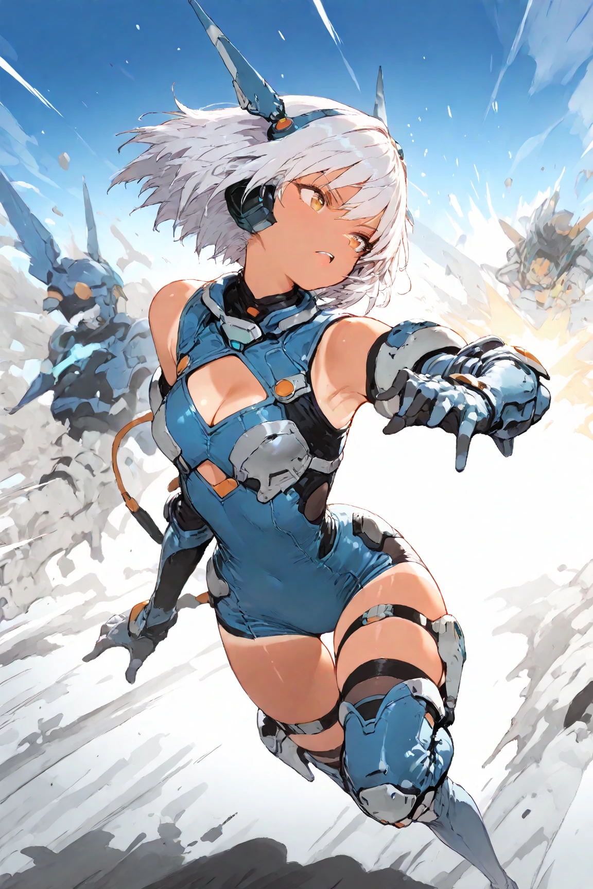 ultra-detailed, Explicit, Beautiful body, Beautiful Nose, Beautiful character design, perfect eyes, perfect face, ultra highres, 4K, beautiful legs, perfect legs, Nice hands, Perfect hand, Masterpiece, Best Quality, Highly detailed, illustration, absurdres, street fighter, doll suit, shadaloo doll, dollsuit, girls, multiple girls, expressionless, blank eyes, looking at viewer, red gloves, emotionless, black latex, corrution, mind control, female combatant, full body, hypnotized, unhappy trance, full body suit, ribbed bodysuit, both arms at side, obey, perfect female body, extremely glossy latex, hypnosis, hypnoLora, empty eyes, Mind control device, poses, submissive_pose, Slave, hat, necktie, stand up straight, standing, standing at attention, hat, necktie, belt, latex, ribbed bodysuit, brown hair, thighhighs, garter belt, Fighting Stance, extending the right arm from the shoulder into the air with a straightened hand, nazi saluting, military, military saluting, salute, thigh boots, Ciel Alençon, God Eater 2, medium hair, grey hair, grey eyes,