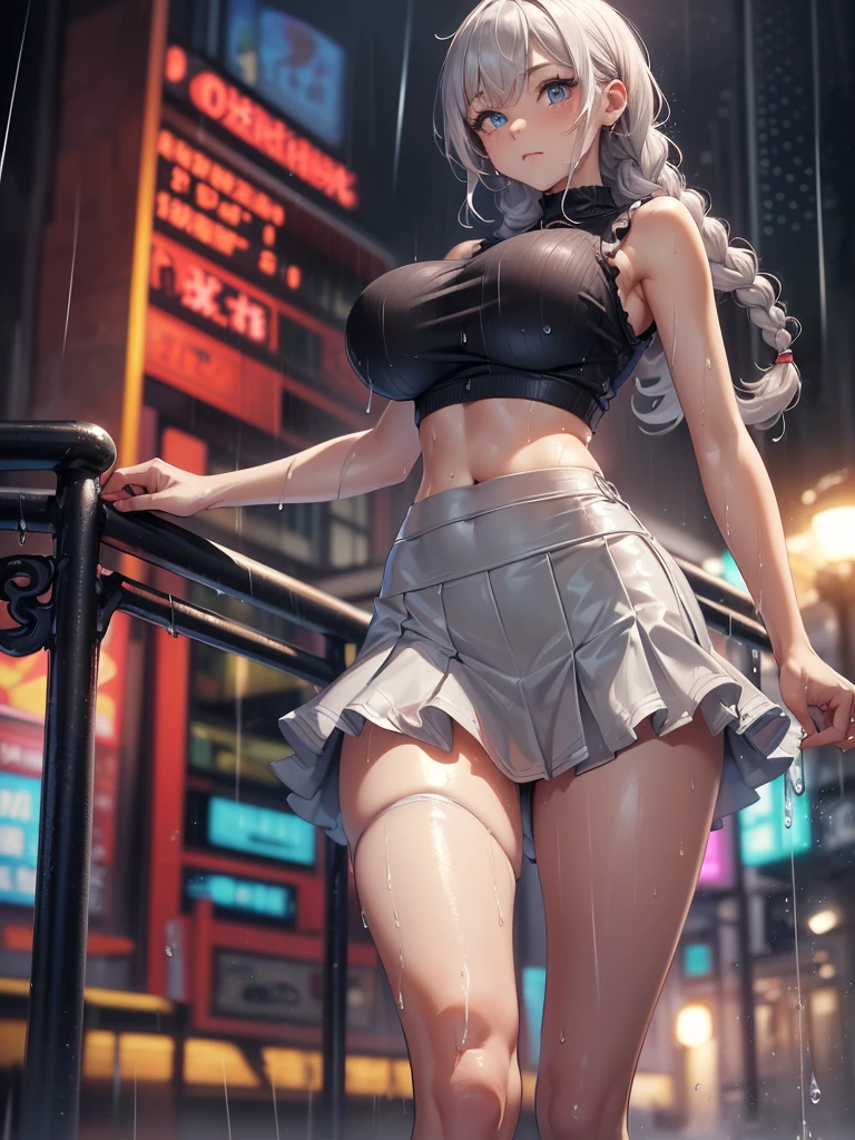 ((1girl, solo)), beautiful body, (perfect ???????, perfect body, perfect hands, perfect legs), (five fingers:1.5), natural proportions, ???? body, ?????????????, standing on one leg, leg up BREAK 

((extremely detailed face)), (beautiful detailed eyes:1.6), (realistic pupils, realistic iris:1), expressive eyes, looking at viewer, (clear eyes:1.3), (hyperrealistic:1.2), (detailed skin texture:1.2), smooth skin, (brown hair:1.5), (silver white hair:1.5), very long hair, braid, braided ponytail, hair over right eye, hair ornament, tassel earrings, (detailed lips:1.2), (attractive lips:1.1), (glossy lips:1.1), parted lips, perfect face, perfect eyes BREAK

crop top, off-shoulder sweater, black sweater, cleavage, crop top overhang, midriff, stomach, navel, highleg panties, black panties, ???, thighs, sneakers BREAK

(masterpiece:1.5), anime-style, top quality, best quality, (beautiful and aesthetic:1.2), (ultra detail:1.5), Ultra-detailed depiction, Ultra-precise depiction, extremely detailed 8k illustration, high resolution, (highly detailed shading:1.2), (realistic lighting:1.4), perfect lighting, vibrant colors, dynamic tones, striking hues, 8k, absurd resolution, perfect shadows, hdr, UHD, ambient lighting, realistic, ultra-realistic, photo realistic, highly detailed, rich detail, luminous colors, fine texture, intricate design, professional illustration, (soft light:1.2), (illustration:0.7)