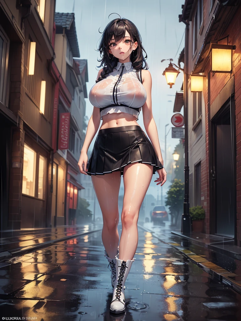 Thick white liquid dripping from the body，There was a woman wearing thick socks, thighs high socks, posed for photo, Shiny,, Shiny wet skin!!, Latex skin, an oppai cyberpunk，Chest exposure