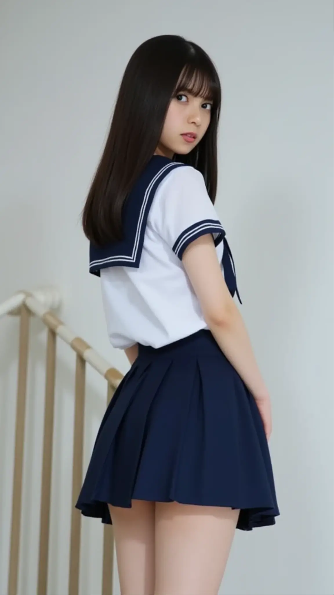 Close up portrait of woman walking in park in sailor suit、Japan Person Model、Young Sensual Gravure Idol、Young cute gravure idol、Realistic Young Gravure Idol、Realistic sensual gravure idol、Young gravure idols、sophisticated gravure idol、奈良美智、Young skinny gravure idol、beautifull asian girl ever、oppai、cute little、Rear view、turned around、