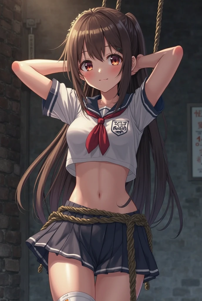 ((masterpiece,Highest quality;1.3,best illustration)),before rape,cowboy shot,1woman、独奏,25 year old beauty,((very small head:1.5)),dark brown hair,long hair,bangs,brown eyes,gorgeous eyes,blush,be scared,small breasts,((very long body:1.3)),((toned body,slender body,skinny)),gleaming skin,shiny skin,oily skin,(wet,Torn clothes、Black zip-up hoodie outer jacket、White tight T-shirt、denim micro shorts)、White sneakers、Black rucksack、kneeling,Inside the warehouse、Concrete wall、at night、garden,nsfw,