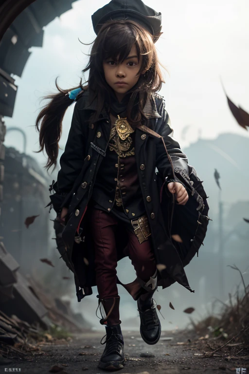 A little girl around 10 years old, both cute and cool, wearing long, high-heeled leather boots.